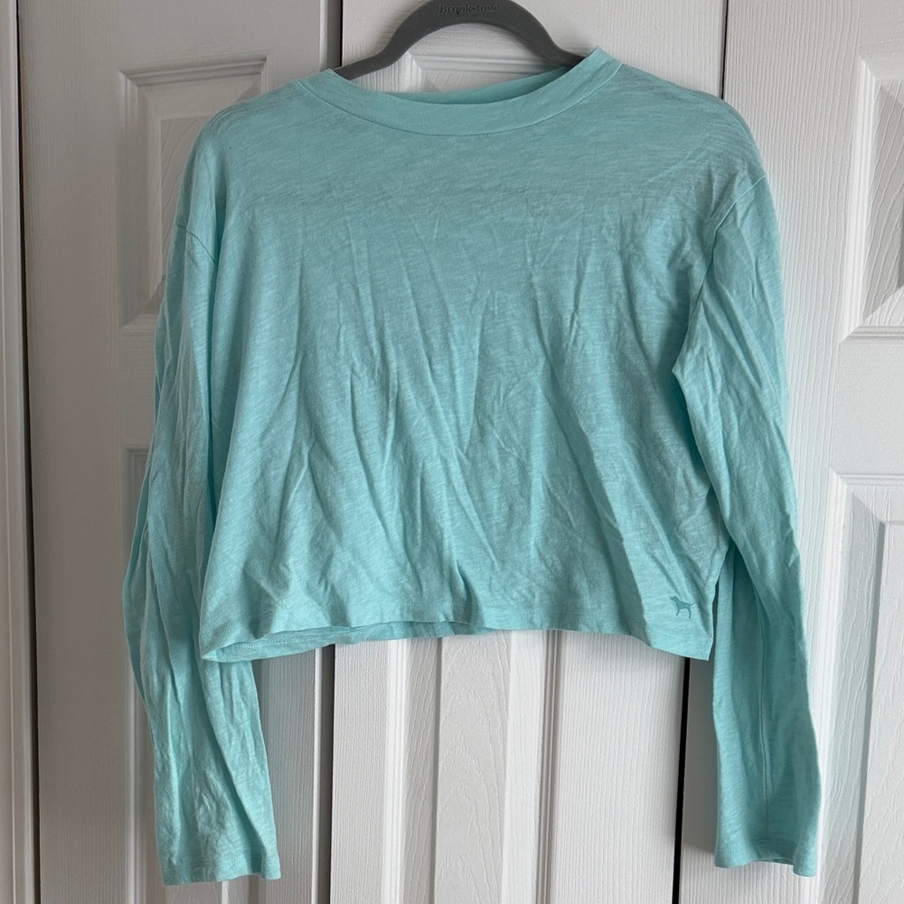 PINK Victoria's Secret Aqua Long Sleeve Tee Cropped Top